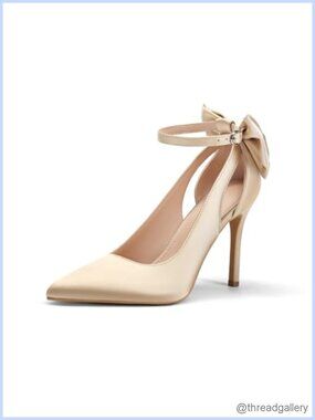 Women's Pointed Toe Stiletto Heels Ankle Strap D'Orsay Pumps Bow Dress Shoes
